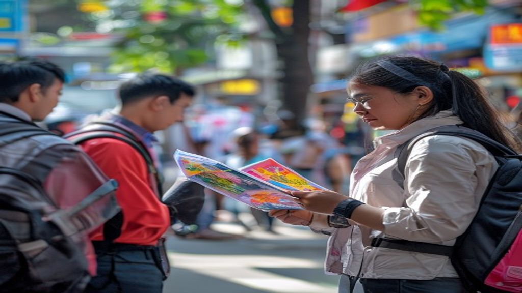 Tim distribusi brosur di Jakarta, menyebarkan materi promosi ke kantor dan toko