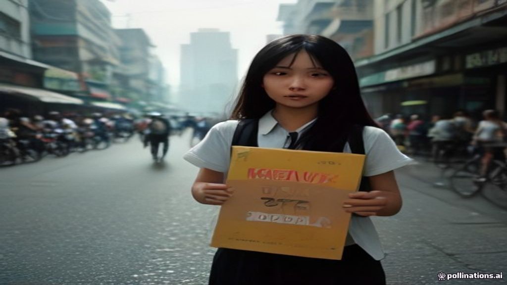 Promotor Human Billboard Cengkareng berjalan membawa papan reklame berjalan untuk promosi merek.